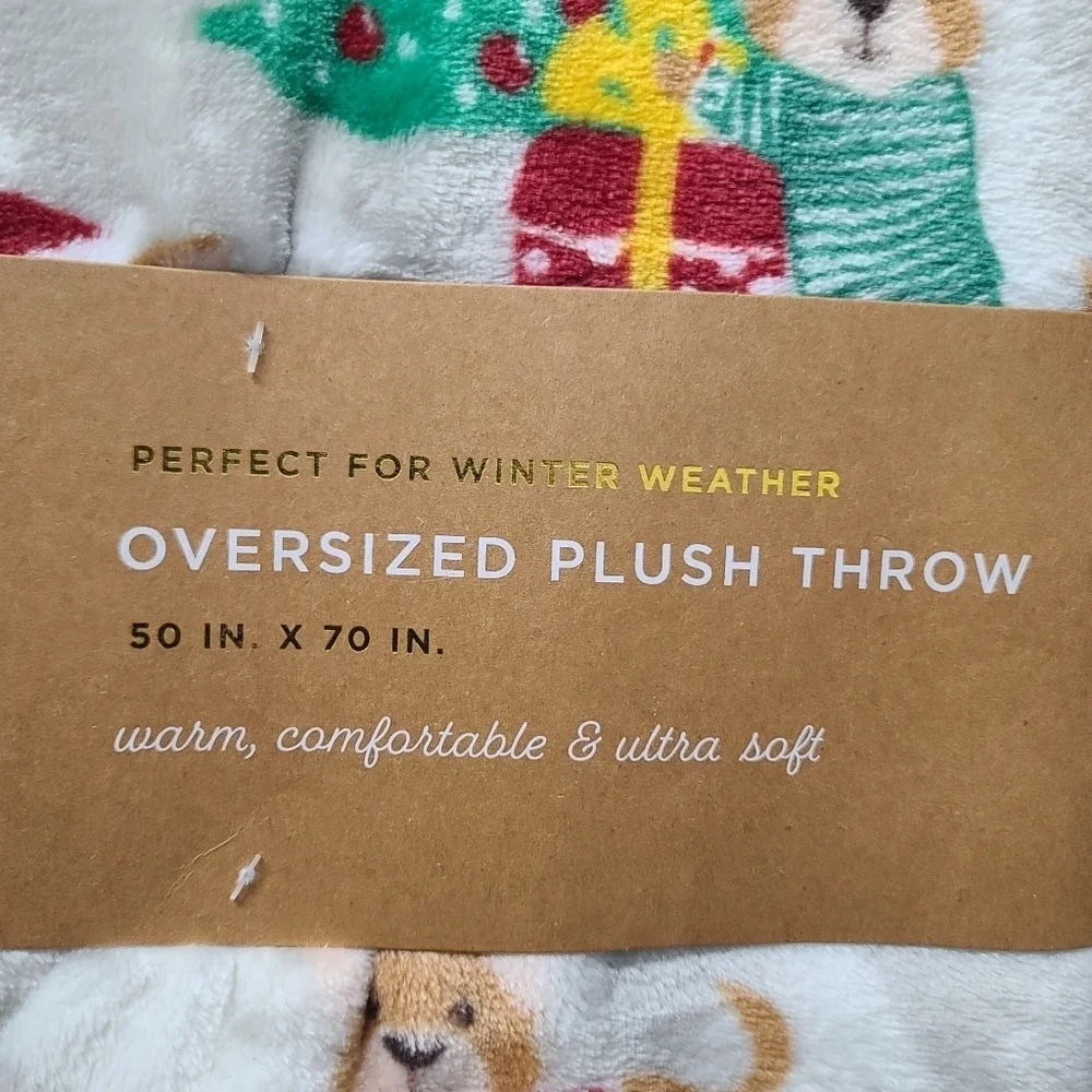 Corgi Dog Christmas Tree Santa Hat & Presents Soft Cozy Oversized Throw Blanket